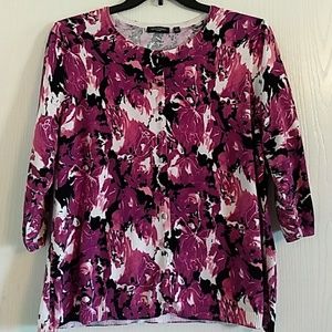 Notations Womens 1X Black Purple Cardigan Sweater